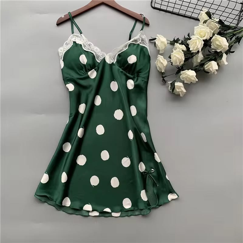 Polka Dots Satin Silk 1PCS Nighty