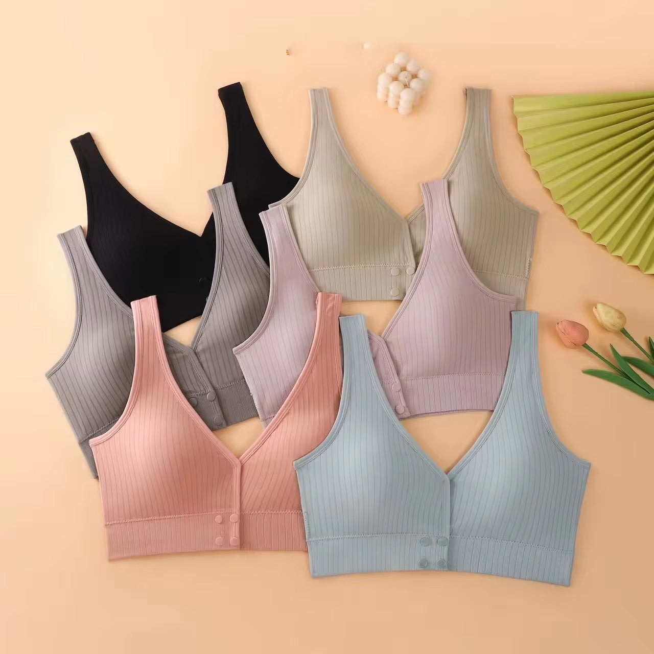 Big Women's Beautiful Back Wireless Integrated Cup Vest Front Button Plus Size Sexy Bra Seamless Design Free Size Available