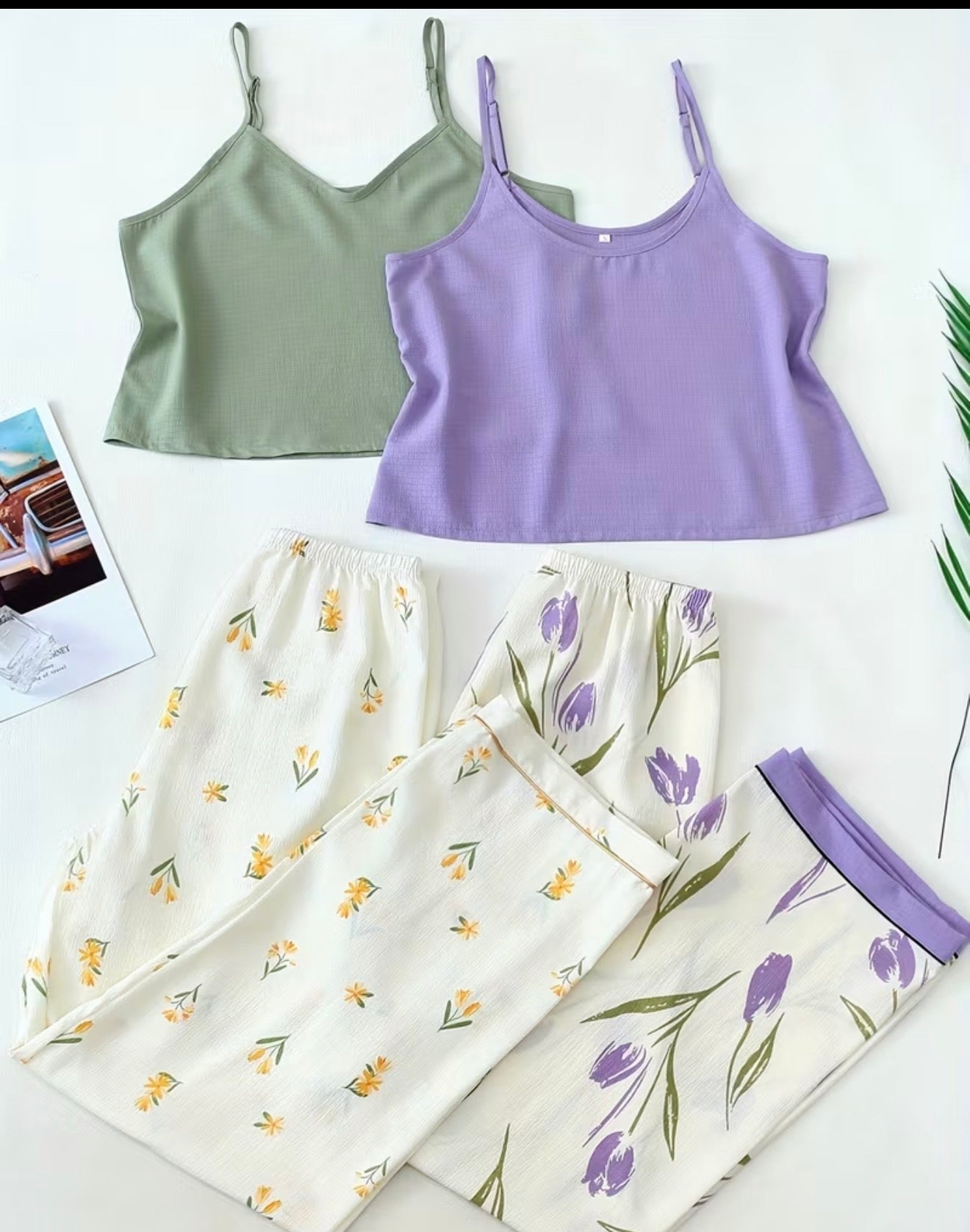 Casual Home Floral AB Color Foam Combination Set Camisole And Long Pants Set