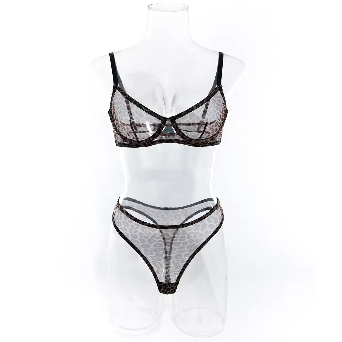 Leopard Mesh Lingerie Stylish Hot Transparent for Woman Stylish Underwear Sets Sous Vetements Femme Stylish