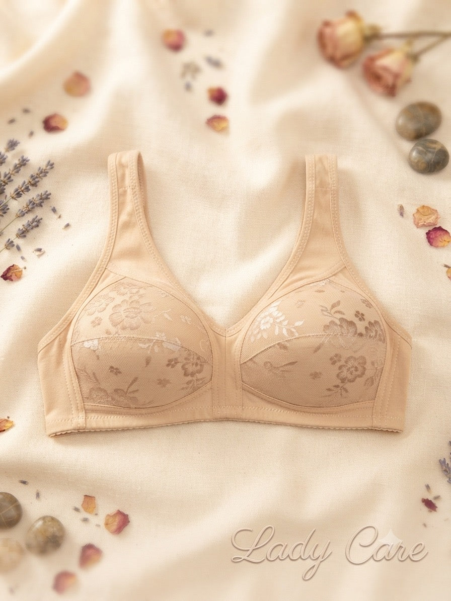 Floral Lace Comfort Bra
Designed with wide, comfortable shoulder straps that help distribute weight evenly and prevent digging, ensuring all-day support