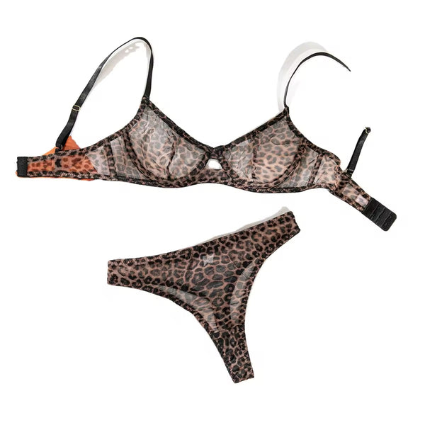 Leopard Mesh Lingerie Stylish Hot Transparent for Woman Stylish Underwear Sets Sous Vetements Femme Stylish