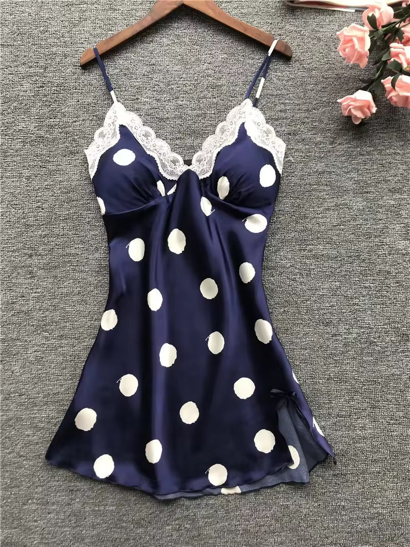 Polka Dots Satin Silk 1PCS Nighty