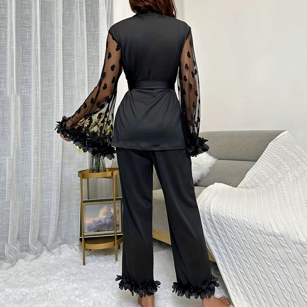Best Selling Sexy Ladies Lace Solid ODM Pajamas Set Spandex/ Cotton Full Sleeve 2-Piece Thermal Soft V-Neck Home Summer
Autumn