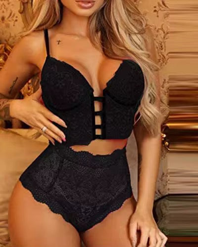 Factory Night Wear Lace Sexy V-neck Comfortable Seamless Hollow Out Women Bra Set