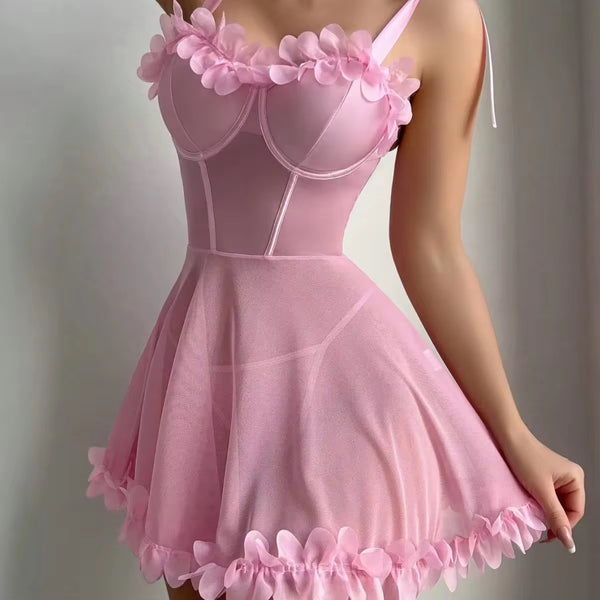 Sexy Suspender Women's Underwear Polyester Spandex Ultra-thin Dobby Fabric Nightgown Set Home Clothing