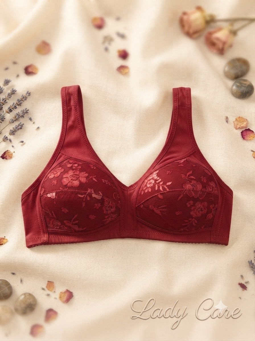 Floral Lace Comfort Bra
Designed with wide, comfortable shoulder straps that help distribute weight evenly and prevent digging, ensuring all-day support