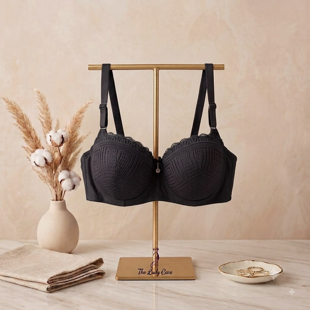 Elegant Balconette Bra by LadyCare
Beautiful lace detailing, padded cups, adjustable straps