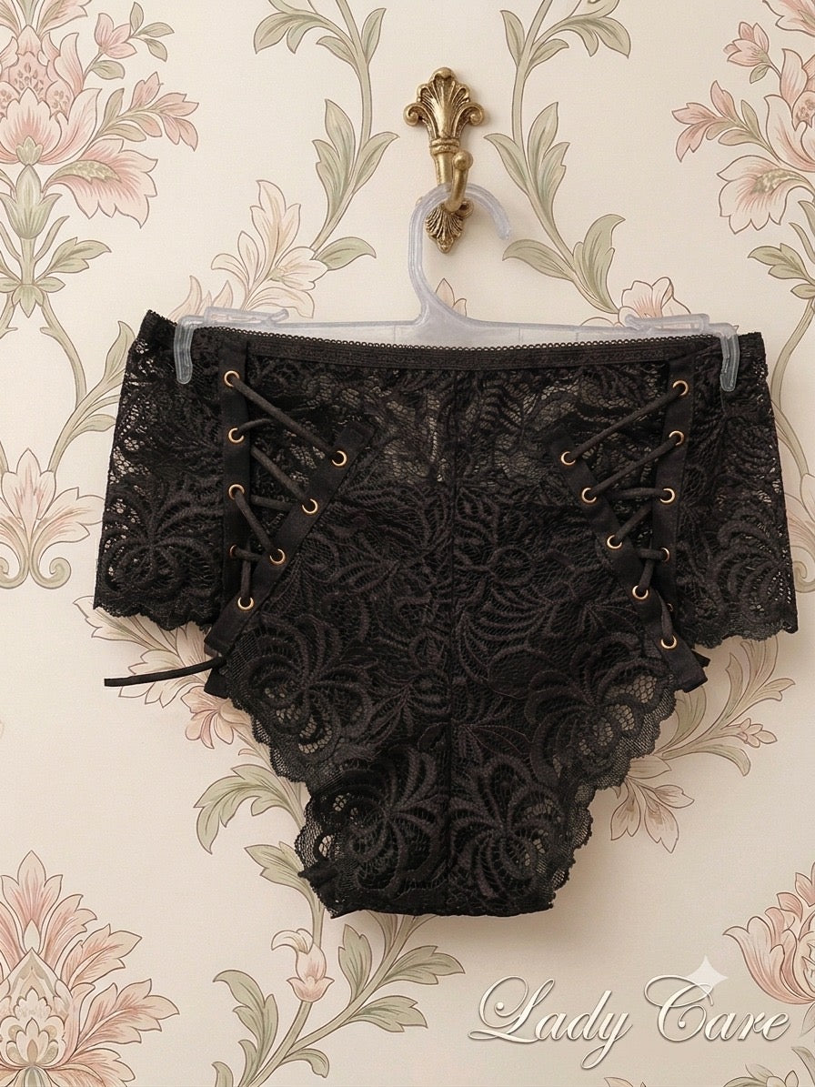 Intricate floral lace paired with side-tie detailing for the ultimate feminine charm a ( Pack OFF Three )