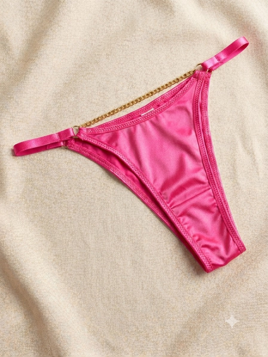 Elevate your essentials with this luxe satin and gold-chain detailed thong. ( Pack Of Four )