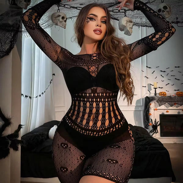 Plus Size long Sleeves Fish Net Half Body Stocking
