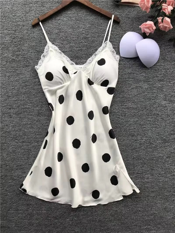 Polka Dots Satin Silk 1PCS Nighty