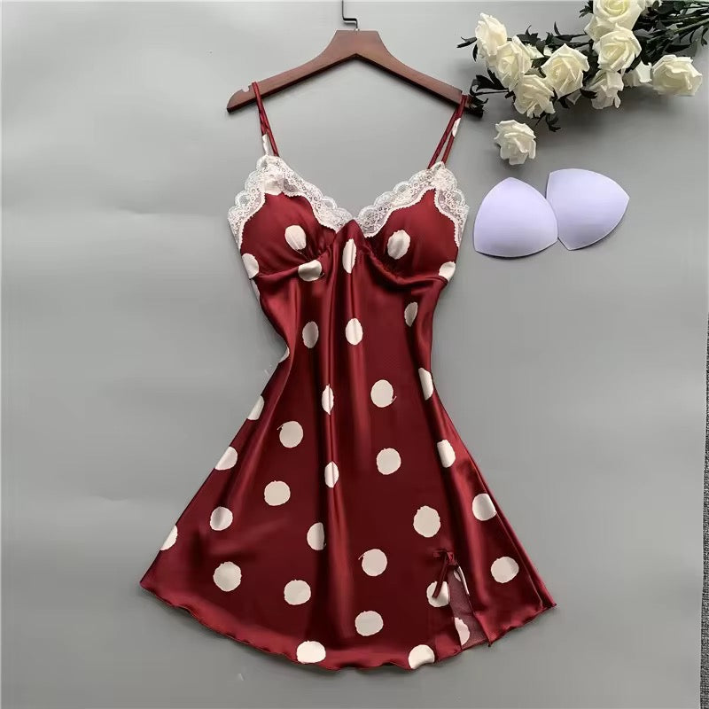 Polka Dots Satin Silk 1PCS Nighty