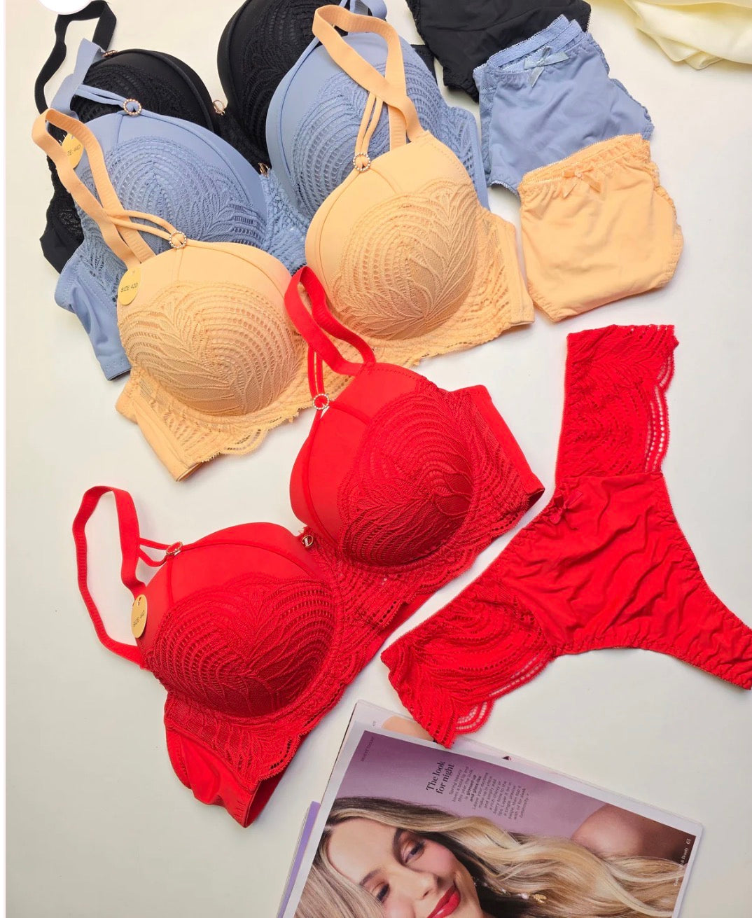 D Cup Thip Padded wire Bra Set
