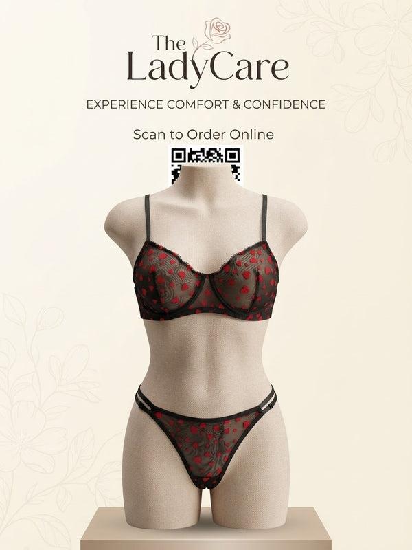 Womens Sexy Underwear Red Heart Embroidered Lingerie Set Sheer Mesh Lace 2 Piece Bra Thong Intimates for Nightwear
Daily Date