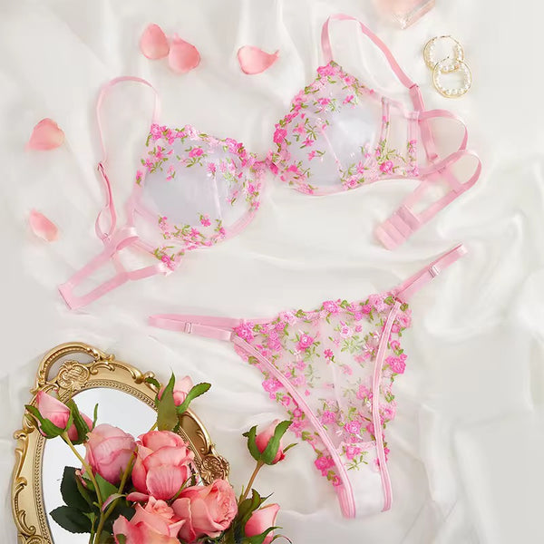OEM Nightie Mature Ladiespush up Bra Dame Panties
Embroidery Floral Hot Balconette Bra Underwear and Panties Set Women Sexy Lace