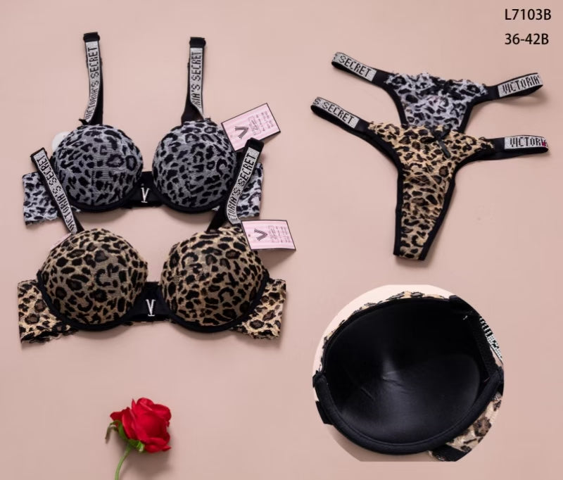 Leopard wire Bra Set