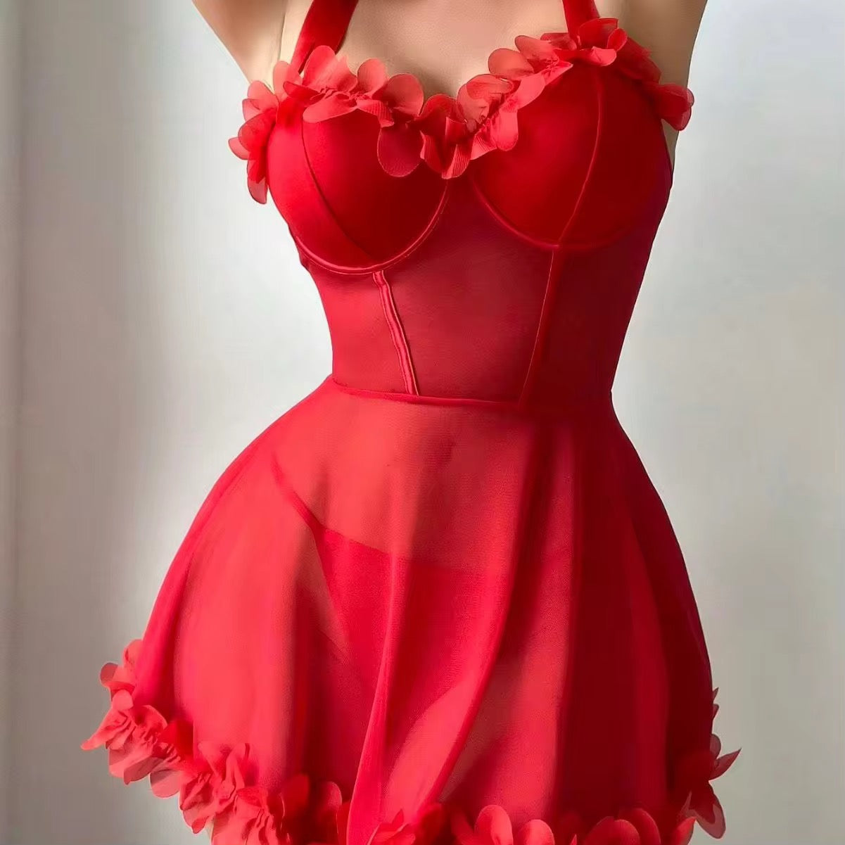 Sexy Suspender Women's Underwear Polyester Spandex Ultra-thin Dobby Fabric Nightgown Set Home Clothing