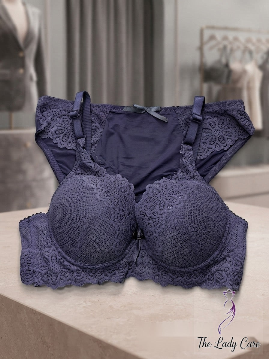 This fancy article is designed for both elegance and comfort, making it a perfect addition to your intimate wear collection.
Crafted from a delicate, intricate floral lace pattern that covers the full cups, the wide under-bust band, and the matching panti