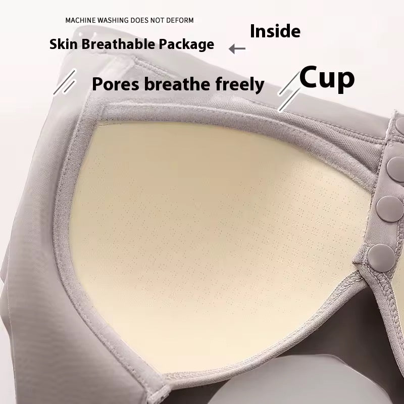 Women's Seamless Ice Silk Sports Bra Sexy Vest-Style with Front Buckle and Fixed Cup for Middle-aged and Elderly for
Summer Bra