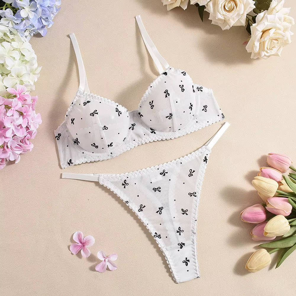 Classic Bow Pattern Printed Underwear Mesh Perspective
Temptation Sexy Underwear Two Piece Set for Women