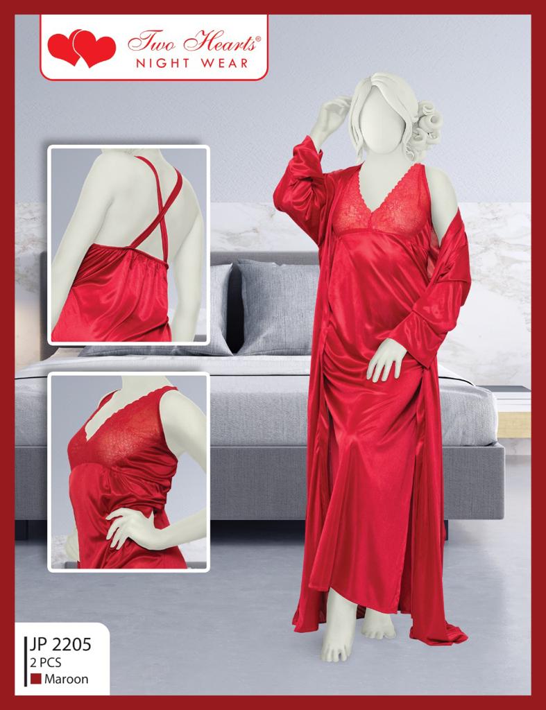 Two Hearts 2 Piece Silk Nighty