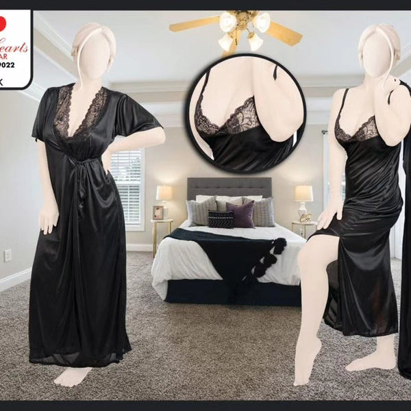 Two Hearts 2 piece silk long nighty